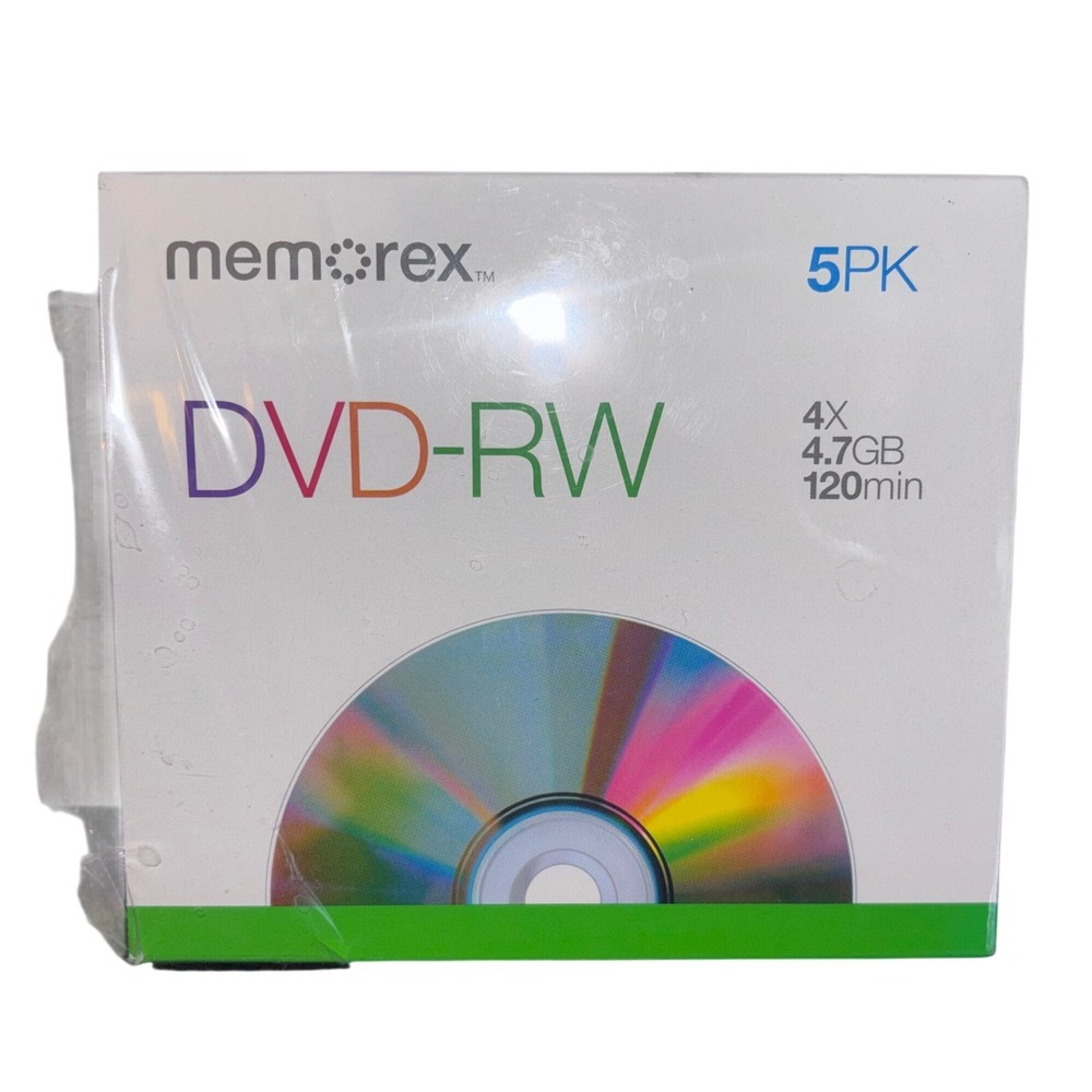 Memorex | 5 Pack | DVD RW 4x 4.7GB 120 Minute Rewritable Discs‎ | New | Open Box